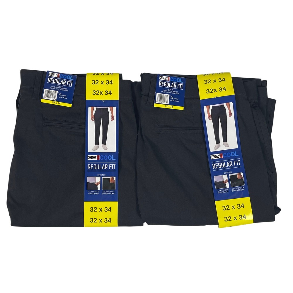 32 Degrees Cool Regular Fit Stretch Pants Black Mens 32x34 Lot of 2 1656658